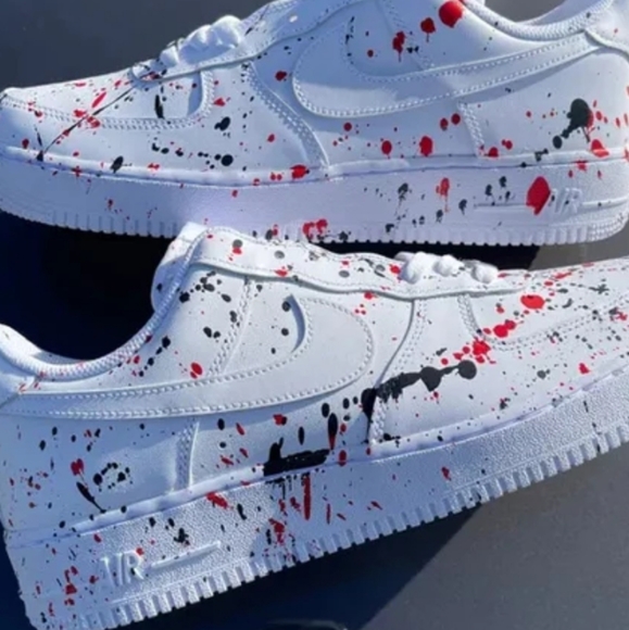 Nike Other - AWESOME CUSTOM BLACK AND RED SPLATTER NIKE AIR FORCE 1 SHOES